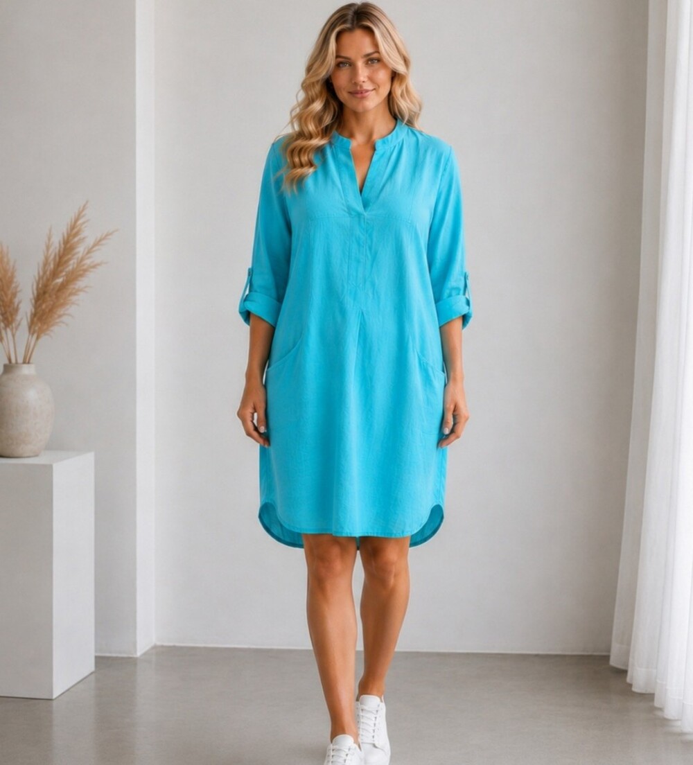 RIANI Bright Turquoise V-Neck Tunic with Pockets